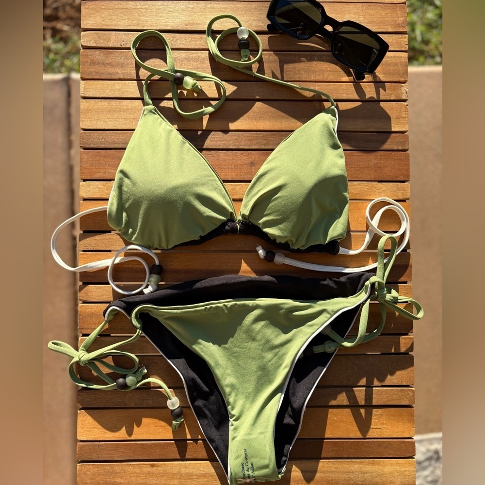 LARGE NWT ISABELLA ROSE Tropical Palm Green & Black Embroidered Reversible Swim - Picture 4 of 10